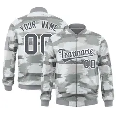 Gray White Camo Varsity Full-Zip Letterman Bomber Jacket 1