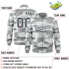Gray White Camo Varsity Full-Zip Letterman Bomber Jacket 2