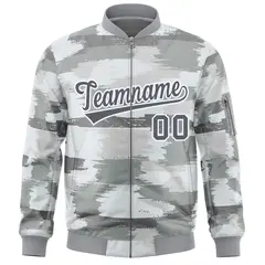 Gray White Camo Varsity Full-Zip Letterman Bomber Jacket 3