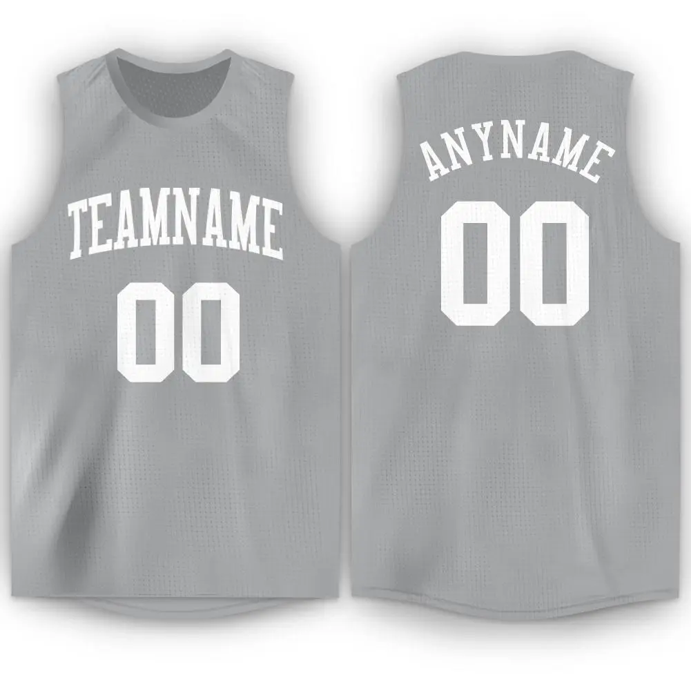 Gray White Classic Tops Men/Boy Basketball Jersey