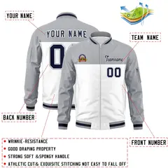Gray White Color Block Full-Zip Varsity Letterman Bomber Jacket 2