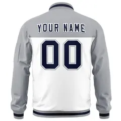Gray White Color Block Full-Zip Varsity Letterman Bomber Jacket 4