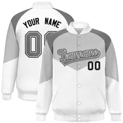 Gray White Color Block Varsity Letterman Jacket