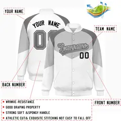 Gray White Color Block Varsity Letterman Jacket 2