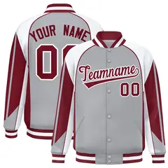 Gray White Color Block Varsity Raglan Letterman Jacket