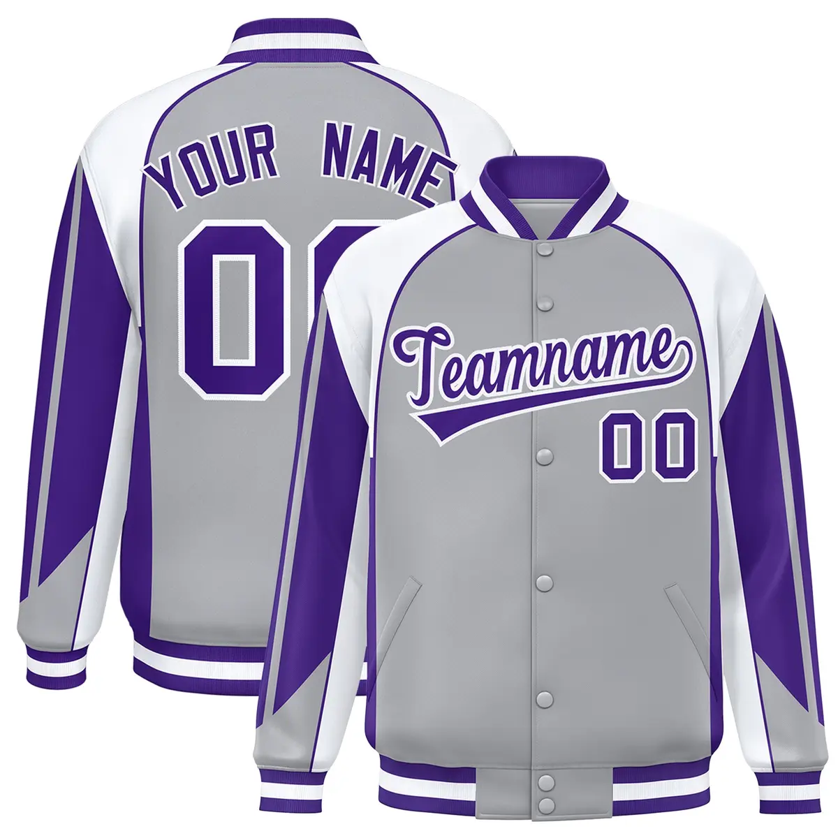 Gray White Color Block Varsity Raglan Letterman Jacket