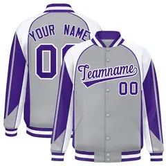 Gray White Color Block Varsity Raglan Letterman Jacket