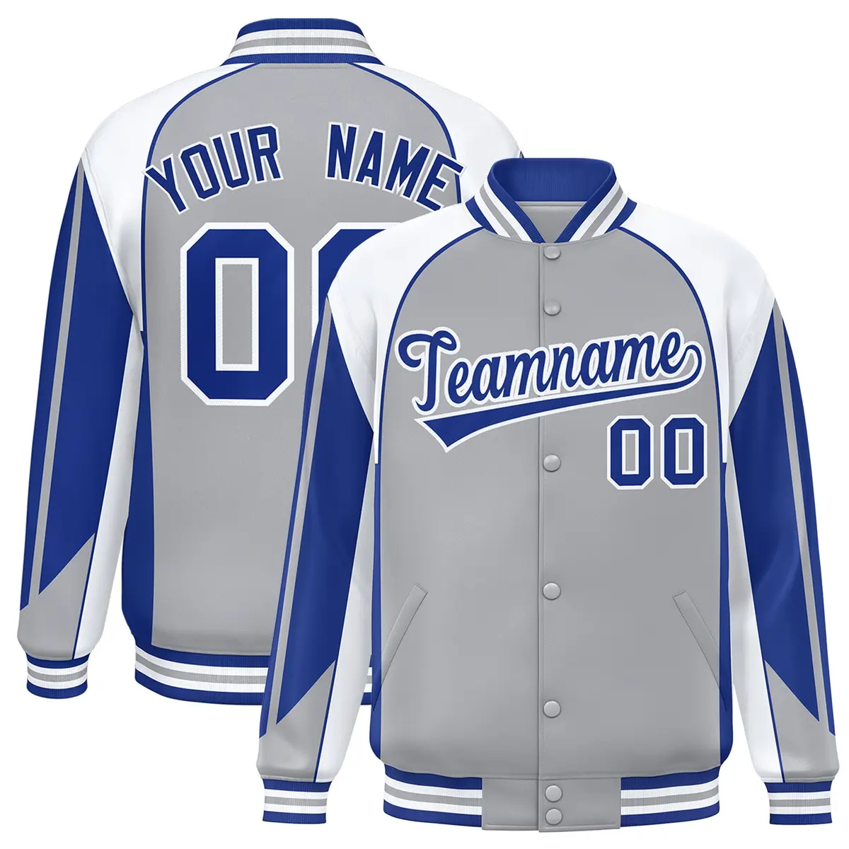 Gray White Color Block Varsity Raglan Letterman Jacket