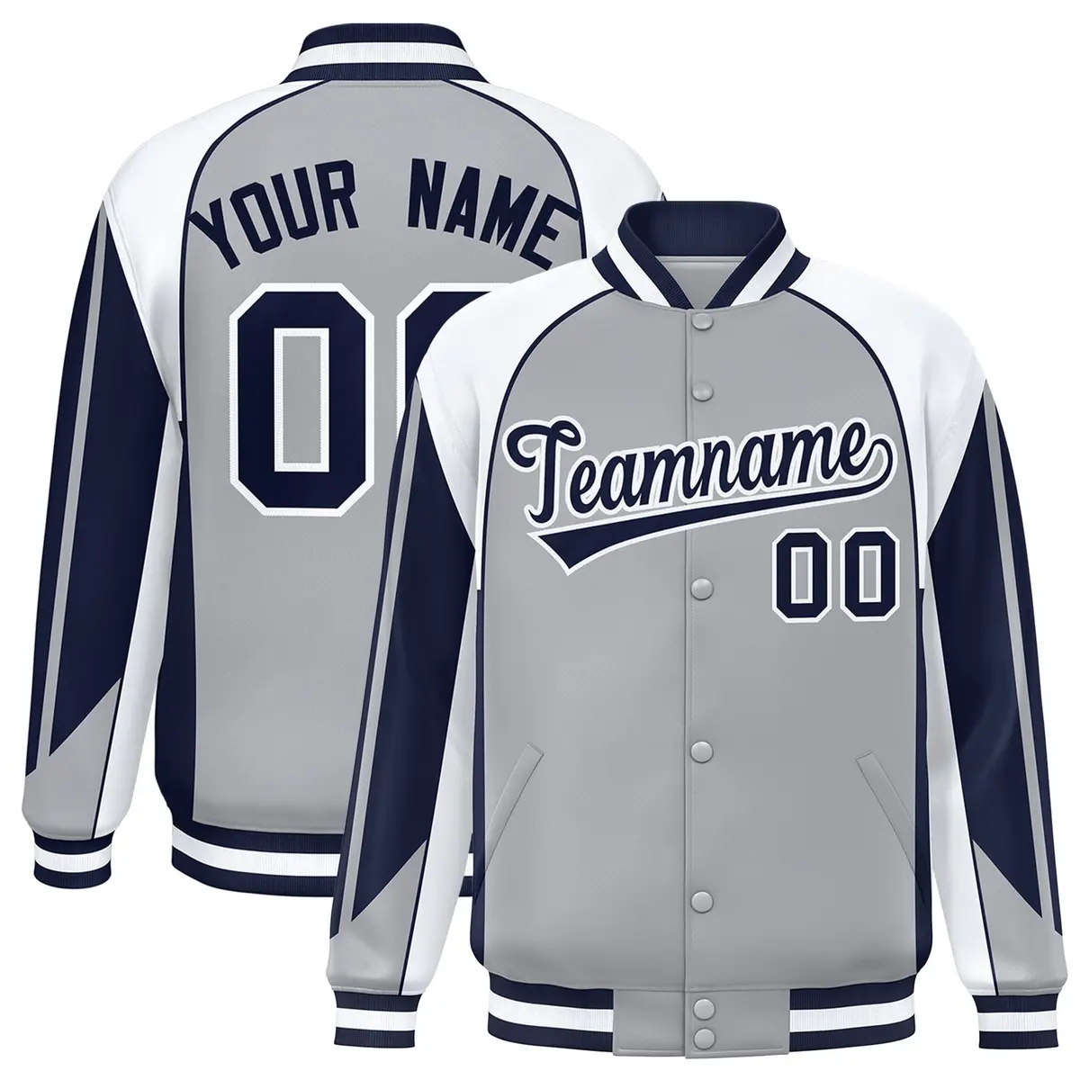 Gray White Color Block Varsity Raglan Letterman Jacket
