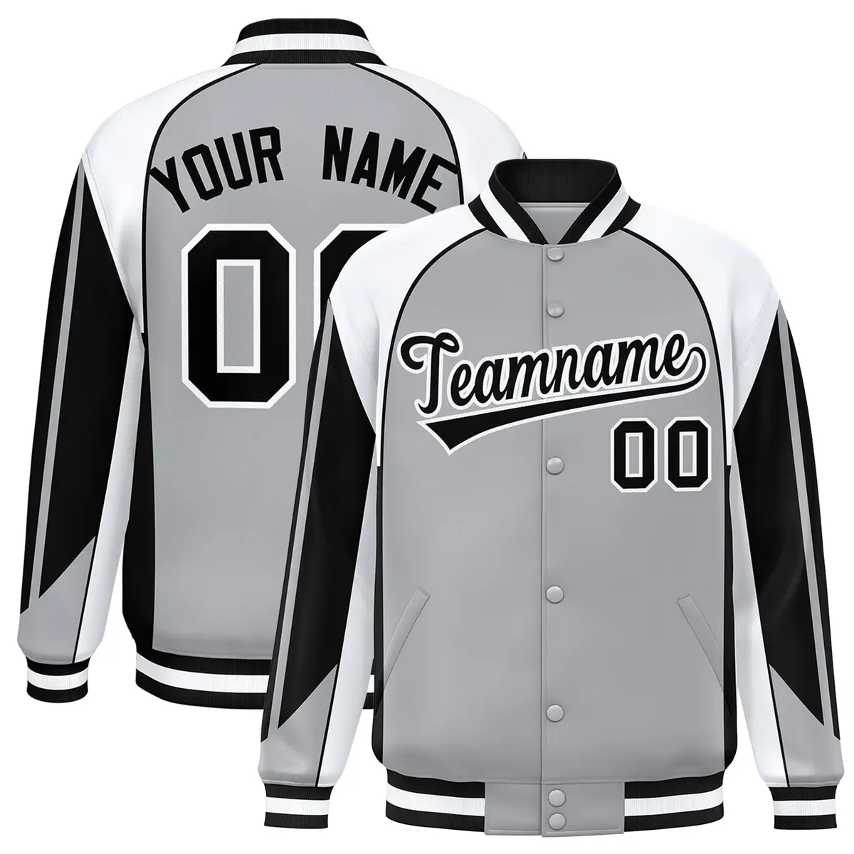 Gray White Color Block Varsity Raglan Letterman Jacket