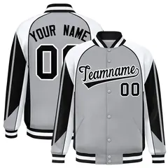 Gray White Color Block Varsity Raglan Letterman Jacket 1