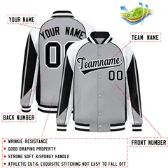 Gray White Color Block Varsity Raglan Letterman Jacket 2