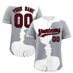 Gray White Couple Silhouettes Valentine's Day Baseball Jersey 1