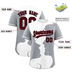 Gray White Couple Silhouettes Valentine's Day Baseball Jersey 3