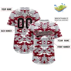 Gray White Crimson Camo Authentic Baseball Jersey 2
