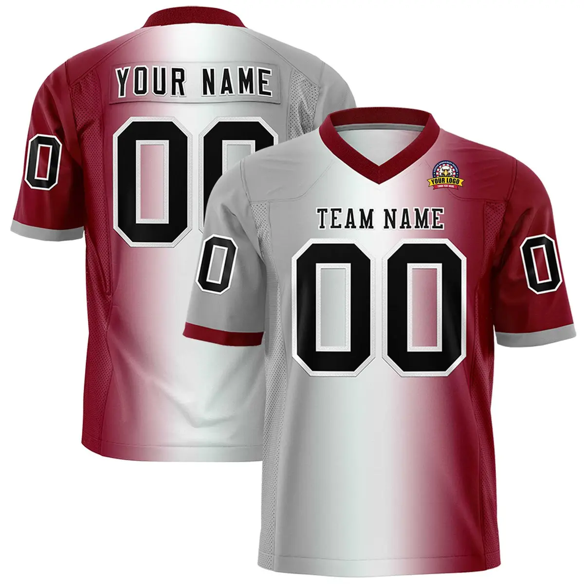Gray White-Crimson Gradient Football Jersey