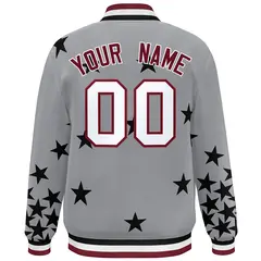 Gray White-Crimson Star Graffiti Varsity Full-Snap Bomber Jacket 4