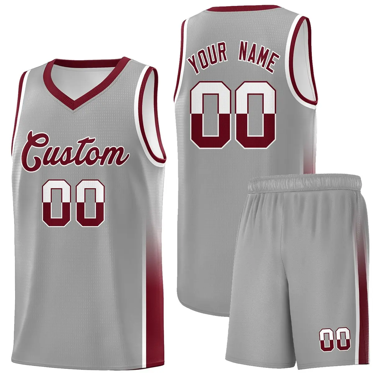 Gray White Crimson Two Tone Font Sports Basketball Jersey