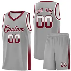 Gray White Crimson Two Tone Font Sports Basketball Jersey 1