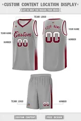 Gray White Crimson Two Tone Font Sports Basketball Jersey 2
