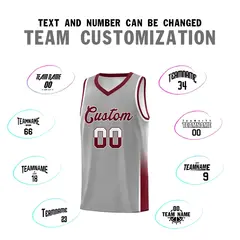 Gray White Crimson Two Tone Font Sports Basketball Jersey 3
