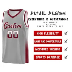 Gray White Crimson Two Tone Font Sports Basketball Jersey 4