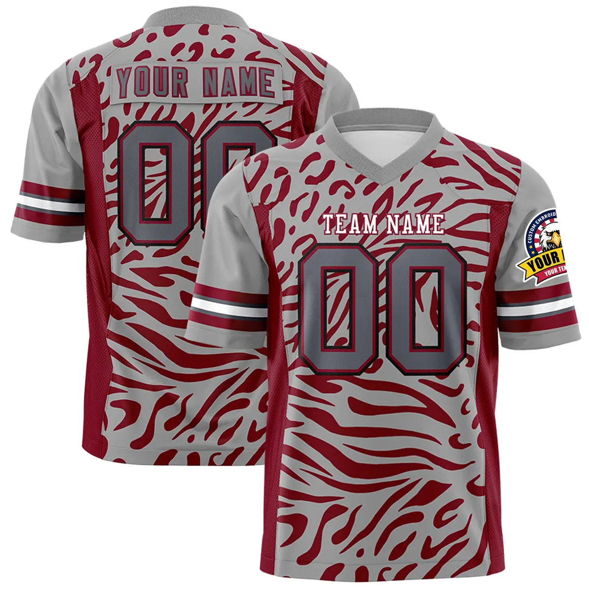 Gray White-Crimson Zebra Stripes Football Jersey