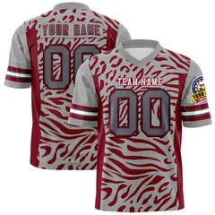 Gray White-Crimson Zebra Stripes Football Jersey