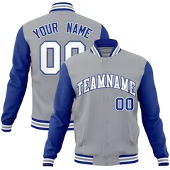 Gray White-Gray Raglan Varsity Full-Snap Letterman Jacket 1
