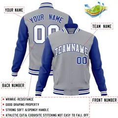 Gray White-Gray Raglan Varsity Full-Snap Letterman Jacket 4