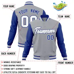 Gray White-Gray Raglan Varsity Full-Snap Letterman Jacket 4