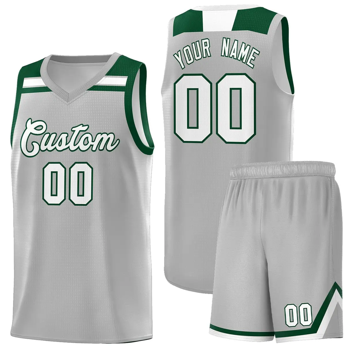 Gray White-Green Classic Sports Basketball Jersey