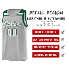 Gray White-Green Classic Sports Basketball Jersey 4