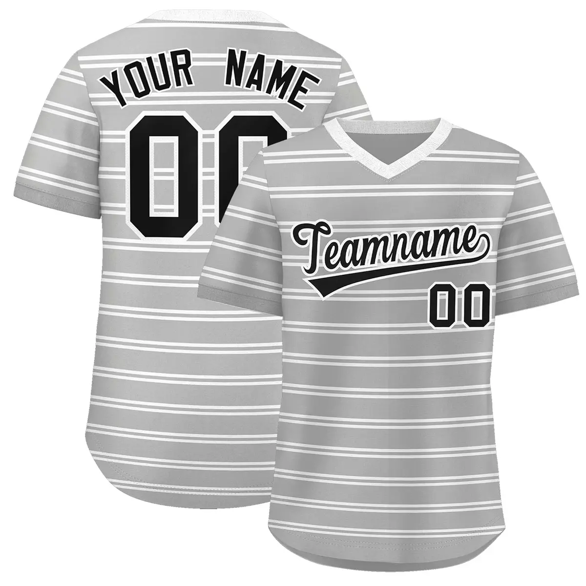 Gray White Horizontal Stripe Pullover Baseball Jersey