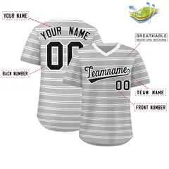 Gray White Horizontal Stripe Pullover Baseball Jersey 2