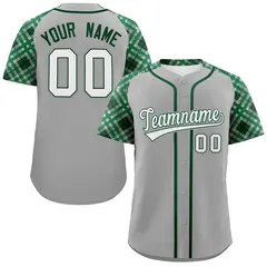 Gray White-Kelly Green Raglan Sleeves Baseball Jersey 1