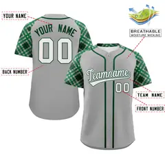 Gray White-Kelly Green Raglan Sleeves Baseball Jersey 2