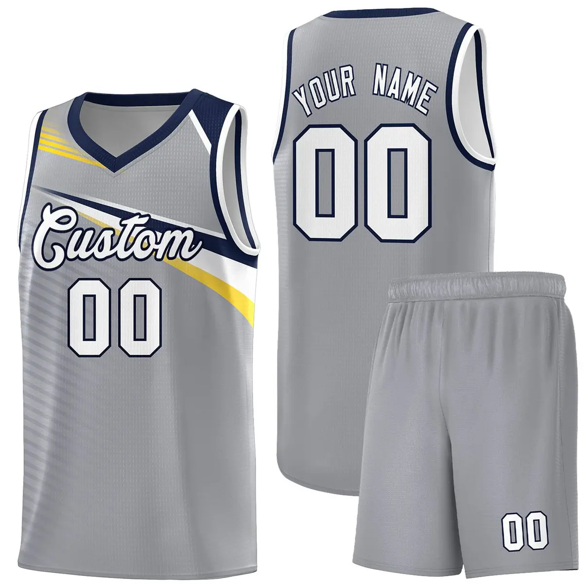 Gray White-Navy Chest Color Block Basketball Jersey