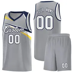 Gray White-Navy Chest Color Block Basketball Jersey