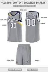Gray White-Navy Chest Color Block Basketball Jersey 2