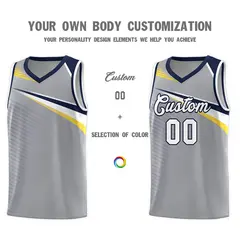 Gray White-Navy Chest Color Block Basketball Jersey 3