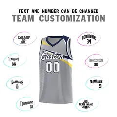 Gray White-Navy Chest Color Block Basketball Jersey 4