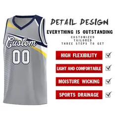Gray White-Navy Chest Color Block Basketball Jersey 5