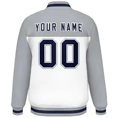 Gray White-Navy Color Block Full-Snap Varsity Letterman Jacket 4