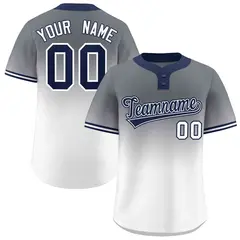 Gray White Navy-White Gradient Two-Button Softball Jersey