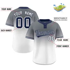 Gray White Navy-White Gradient Two-Button Softball Jersey 2