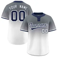 Gray White Navy-White Gradient Two-Button Softball Jersey 1
