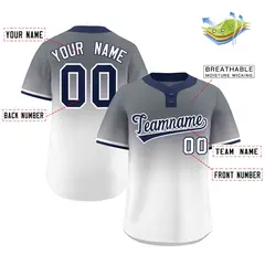 Gray White Navy-White Gradient Two-Button Softball Jersey 2
