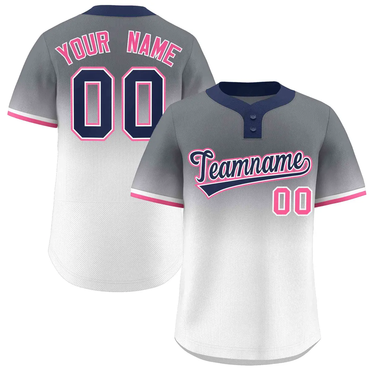 Gray White Navy-White Gradient Two-Button Softball Jersey