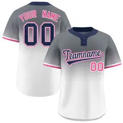 Gray White Navy-White Gradient Two-Button Softball Jersey 1